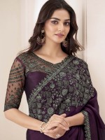 Dark Plum Satin Chiffon Saree